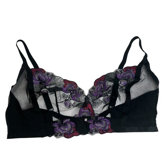 Adore Me 2XL Emilie Bralette Black Sheer Embroidered Floral Lace Mesh Bra Top - Picture 3 of 16
